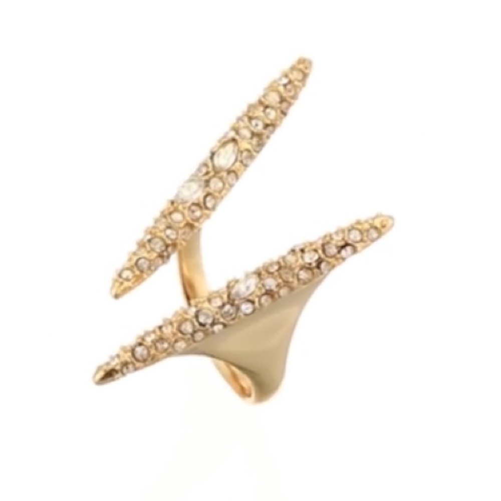 Alexis Bittar Gold Modernist Crystal Double Spear Adjustable Ring